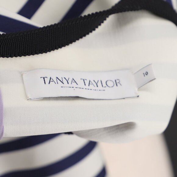 TANYA TAYLOR Rainbow Navy Stripe Short Sleeve Crop Crew Neck Top Size 10 - Picture 6 of 7